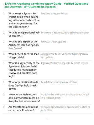 Preview of SAFe for Architects Combined Study Guide - Verified Questions and Answers - A+ Guaranteed