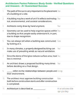 Preview of Architecture Paxton Patterson Study Guide - Verified Questions and Answers - A+ Guaranteed