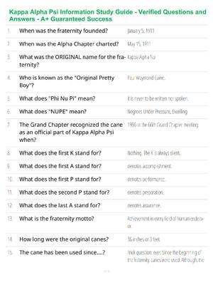 Preview of Kappa Alpha Psi Information Study Guide - Verified Questions and Answers - A+ Guaranteed S