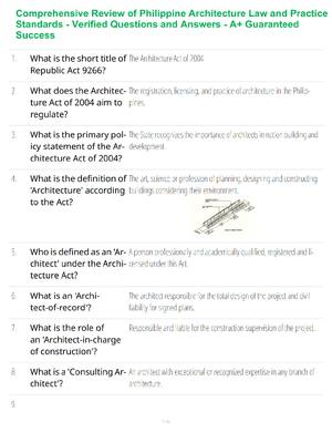 Preview of Comprehensive Review of Philippine Architecture Law and Practice Standards - Verified Questions and Answers - A+ Guaranteed Success