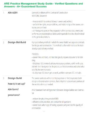 Preview of ARE Practice Management Study Guide - Verified Questions and Answers - A+ Guaranteed Succe