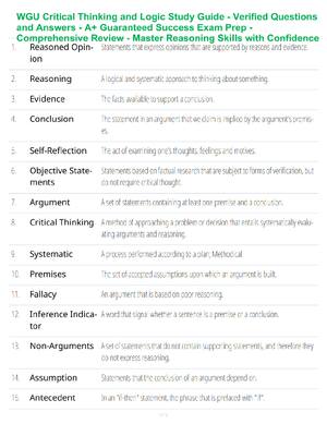 Preview of WGU Critical Thinking and Logic Study Guide - Verified Questions and Answers - A+ Guarante