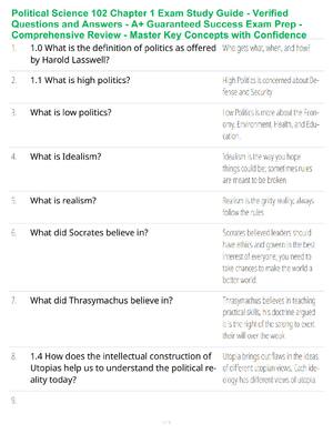 Preview of Political Science 102 Chapter 1 Exam Study Guide - Verified Questions and Answers - A+ Gua