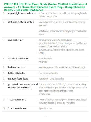 Preview of POLS 1101 KSU Final Exam Study Guide - Verified Questions and Answers - A+ Guaranteed Succ