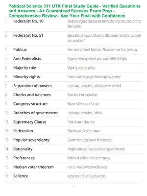 Preview of Political Science 311 UTK Final Study Guide - Verified Questions and Answers - A+ Guarante