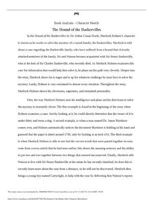 Preview image for The Hound of the Baskervilles Character Sketch Book Analysis