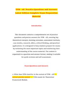 Preview of TFM - 08  Practice Questions and Answers Latest Edition Complete Exam Preparation Material