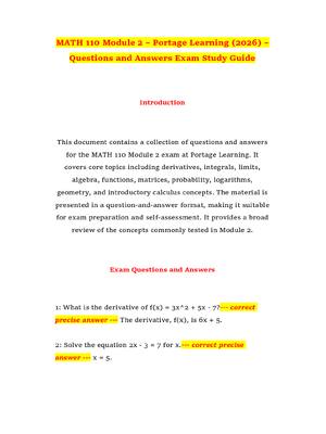 Preview of MATH 110 Module 2 – Portage Learning (2026) – Questions and Answers Exam Study Guide
