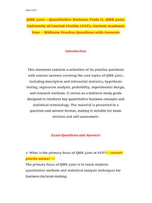 Preview of QMB 3200 – Quantitative Business Tools II, QMB 3200, University of Central Florida (UCF),