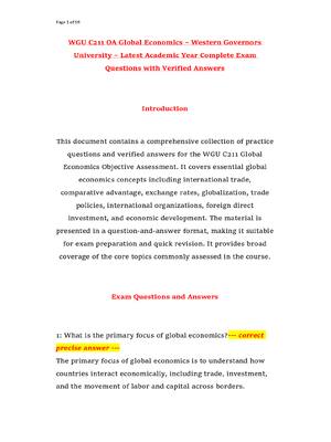 Preview of WGU C211 OA Global Economics – Western Governors University – Latest Academic Year Complet