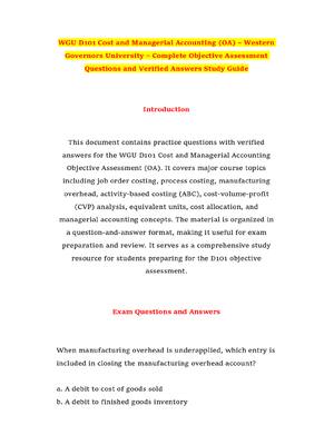 Preview of WGU D101 Cost and Managerial Accounting (OA) – Western Governors University – Complete Obj