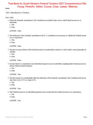 Preview of Test Bank South-Western Federal Taxation 2027 Comprehensive 50th Edition By Young, Persell