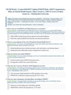 Preview of NR 548 Week 1: (Latest 2026/2027 Update) PMHNP Role, APRN Competencies, Ethics &amp; Mental Health Impact | Q&amp;A | Grade A | 100% Correct (Verified Answers) – Chamberlain University