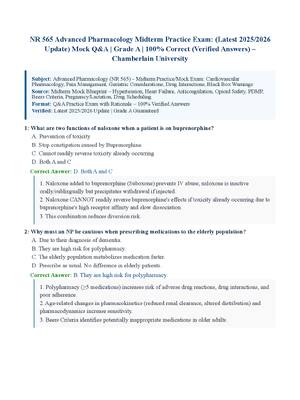 Preview of NR 565 Advanced Pharmacology Midterm Practice Exam: (Latest 2025/2026 Update) Mock Q&amp;A | Grade A | 100% Correct (Verified Answers)  Chamberlain University