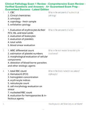 Preview of Patho Exam 1 Study Guide - Updated Edition - Comprehensive Review - Verified Questions and Answers - A+ Guaranteed Exam Prep - Guaranteed Success - Latest Edition