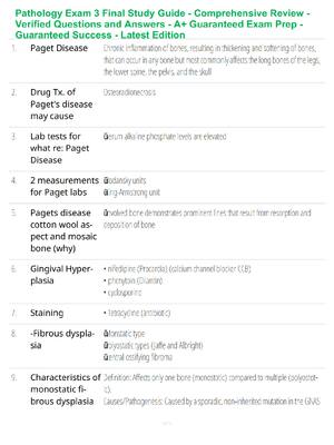 Preview of Pathology Exam 3 Final Study Guide - Comprehensive Review - Verified Questions and Answers - A+ Guaranteed Exam Prep - Guaranteed Success - Latest Edition