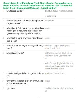 Preview of General and Oral Pathology Final Study Guide - Comprehensive Exam Review - Verified Questi