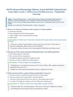Preview of NR 565 Advanced Pharmacology Midterm: (Latest 2025/2026 Update) Practice Exam | Q&amp;A | Grade A | 100% Correct (Verified Answers) – Chamberlain University