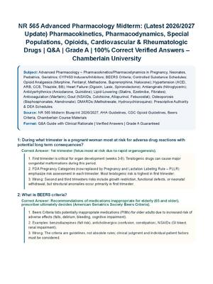 Preview of NR 565 Advanced Pharmacology Midterm: (Latest 2026/2027 Update) Pharmacokinetics, Pharmacodynamics, Special Populations, Opioids, Cardiovascular &amp; Rheumatologic Drugs | Q&amp;A | Grade A | 100% Correct