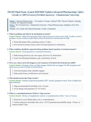 Preview of NR 565 Final Exam: (Latest 2025/2026 Update) Advanced Pharmacology | Q&amp;A | Grade A | 100% Correct (Verified Answers) – Chamberlain University