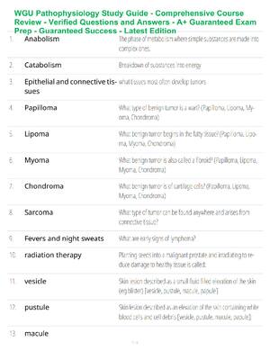 Preview of WGU Pathophysiology Study Guide - Comprehensive Course Review - Verified Questions and Ans