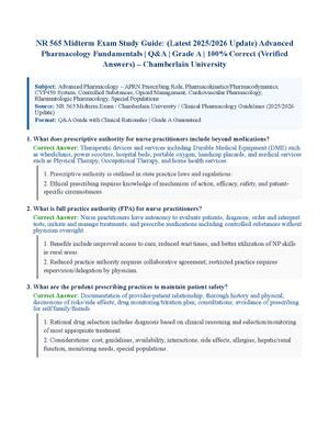 Preview of NR 565 Midterm Exam Study Guide: (Latest 2025/2026 Update) Advanced Pharmacology Fundament
