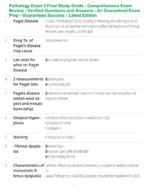 Preview of Pathology Exam 3 Final Study Guide - Comprehensive Exam Review - Verified Questions and An