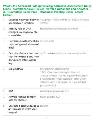 Preview of WGU D115 Advanced Pathophysiology Objective Assessment Study Guide - Comprehensive Review - Verified Questions and Answers - A+ Guaranteed Exam Prep - Readiness Practice Exam - Latest Edition