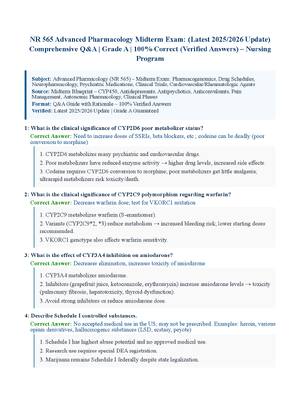 Preview of NR 565 Advanced Pharmacology Midterm Exam: (Latest 2025/2026 Update) Comprehensive Q&amp;A | Grade A | 100% Correct (Verified Answers) – Nursing Program