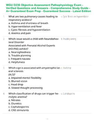 Preview of WGU D236 Objective Assessment Pathophysiology Exam - Verified Questions and Answers - Comprehensive Study Guide - A+ Guaranteed Exam Prep - Guaranteed Success - Latest Edition