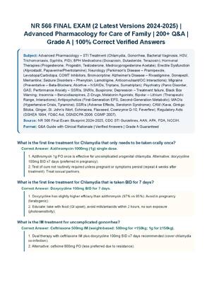Preview of NR 566 FINAL EXAM (2 Latest Versions 2024-2025) | Advanced Pharmacology for Care of Family |  Q&amp;A | Grade A | 100% Correct Verified Answers