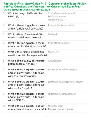 Preview of Pathology Final Study Guide Pt. 2 - Comprehensive Exam Review - Verified Questions and Ans