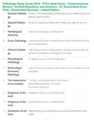 Preview of Pathology Study Guide 2019 - FTCC State Exam - Comprehensive Review - Verified Questions a