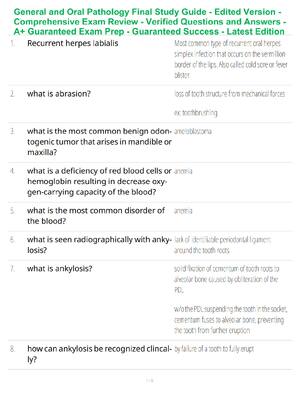 Preview of General and Oral Pathology Final Study Guide - Edited Version - Comprehensive Exam Review
