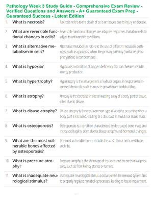 Preview of Pathology Week 3 Study Guide - Comprehensive Exam Review - Verified Questions and Answers