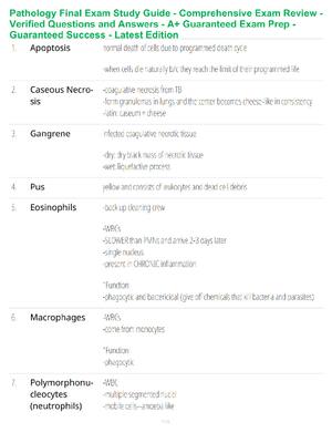 Preview of Pathology Final Exam Study Guide - Comprehensive Exam Review - Verified Questions and Answ