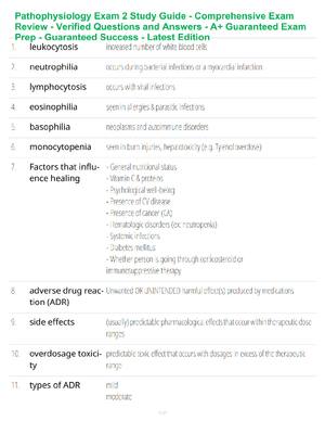 Preview of Pathophysiology Exam 2 Study Guide - Comprehensive Exam Review - Verified Questions and An
