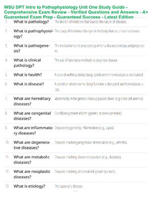 Preview of WSU DPT Intro to Pathophysiology Unit One Study Guide - Comprehensive Exam Review - Verifi