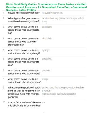 Preview of Micro Final Study Guide - Comprehensive Exam Review - Verified Questions and Answers - A+