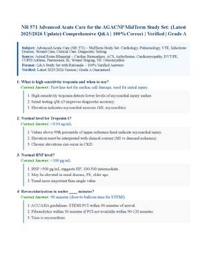 Preview of NR 571 Advanced Acute Care for the AGACNP MidTerm Study Set: (Latest 2025/2026 Update) Comprehensive Q&amp;A | 100% Correct | Verified | Grade A
