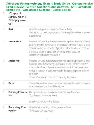 Preview of Advanced Pathophysiology Exam 1 Study Guide - Comprehensive Exam Review - Verified Questio