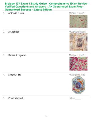 Preview of Biology 137 Exam 1 Study Guide - Comprehensive Exam Review - Verified Questions and Answer