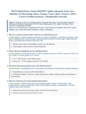 Preview of NR 574 Final Exam: (Latest 2026/2027 Update) Advanced Acute Care  Rhabdo, GI, Hematology,