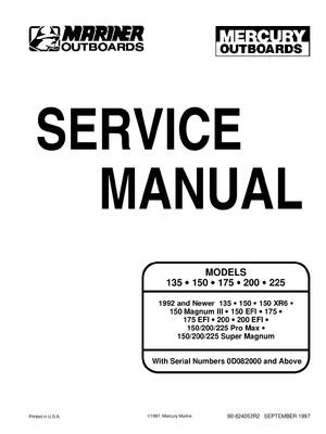 Preview of Mercury Mariner 135HP, 150,175, 200, 225HP 2 Stroke Service Repair Manual