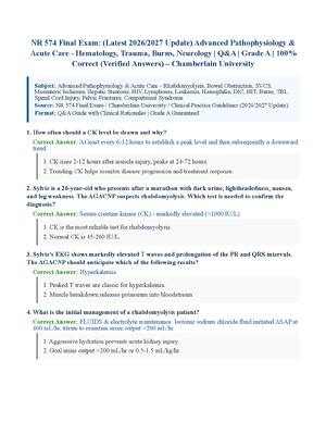 Preview of NR 574 Final Exam: (Latest 2026/2027 Update) Advanced Pathophysiology & Acute Care - Hemat