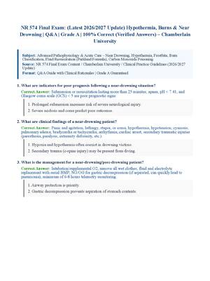 Preview image for NR 574 Final Exam: (Latest 2026/2027 Update) Hypothermia, Burns & Near Drowning | Q&A | Grade A | 100% Correct (Verified Answers) – Chamberlain University