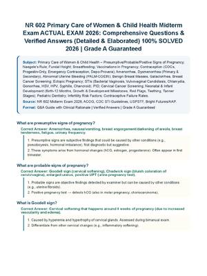 Preview of NR 602 Primary Care of Women & Child Health Midterm Exam ACTUAL EXAM 2026: Comprehensive Q