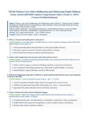 Preview of NR 602 Primary Care of the Childbearing and Childrearing Family Midterm Exam: (Latest 2025