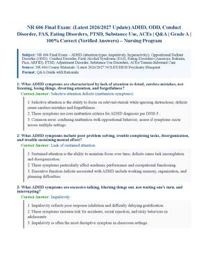 Preview of NR 606 Final Exam: (Latest 2026/2027 Update) ADHD, ODD, Conduct Disorder, FAS, Eating Diso