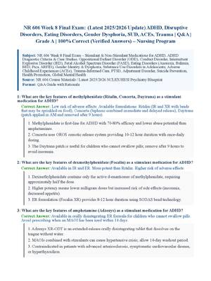Preview of NR 606 Week 8 Final Exam: (Latest 2025/2026 Update) ADHD, Disruptive Disorders, Eating Dis